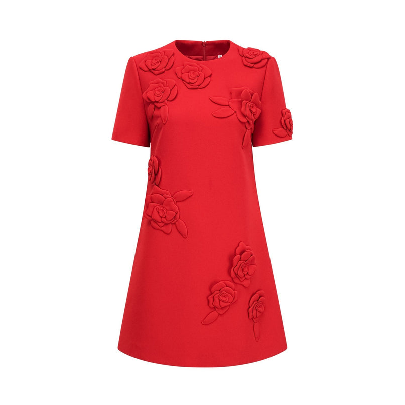 Mackenzie Red Floral Appliqué Mini Dress