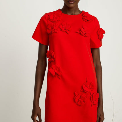 Mackenzie Red Floral Appliqué Mini Dress