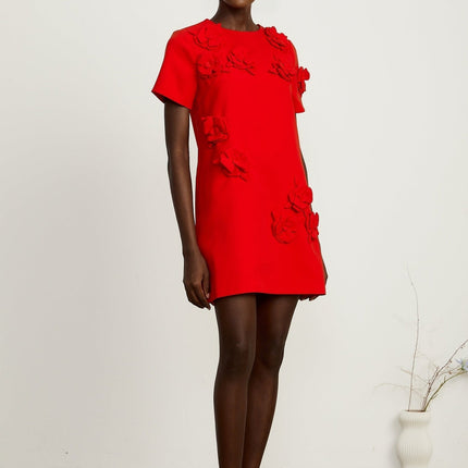 Mackenzie Red Floral Applique Mini Dress