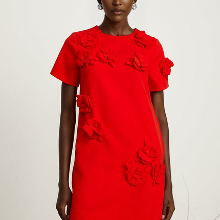 Mackenzie Red Floral Appliqué Mini Dress