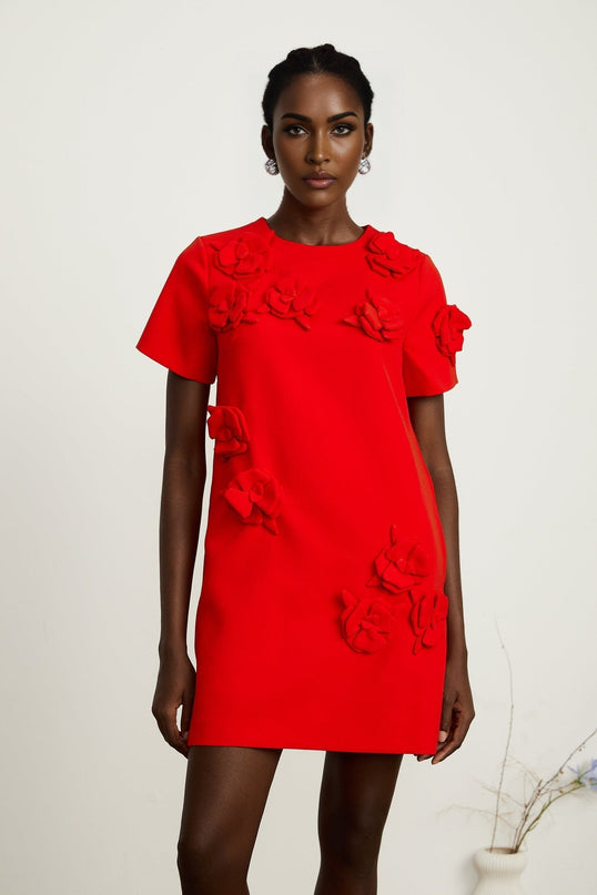 Mackenzie Red Floral Appliqué Mini Dress