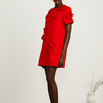 Mackenzie Red Floral Appliqué Mini Dress