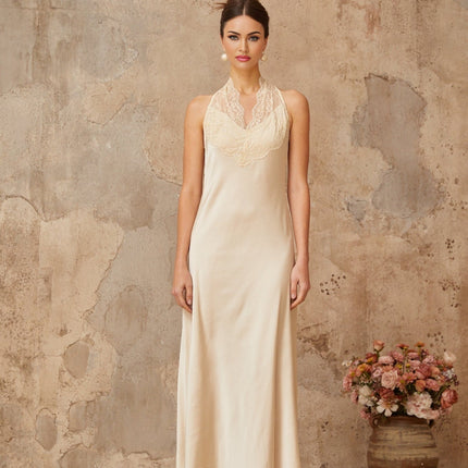 Macy White Lace Trim Halterneck Maxi Dress