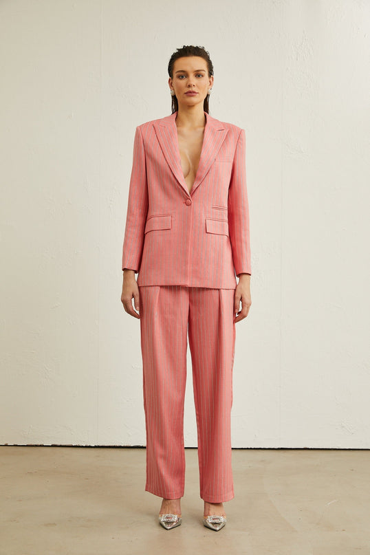 Macy Pink Crystal Embellished Jacket Trousers Set