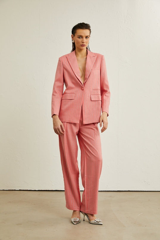 Macy Pink Crystal Embellished Jacket and Trousers Set