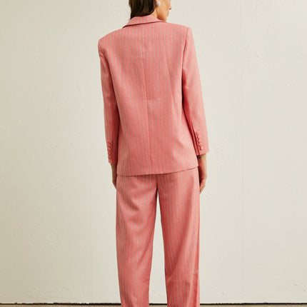 Macy Pink Crystal Embellished Vertical Stripe Jacket and Trousers Set