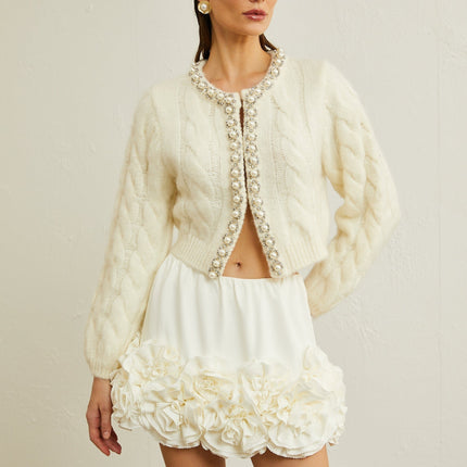 Macy White Faux Pearl Knit Jacket