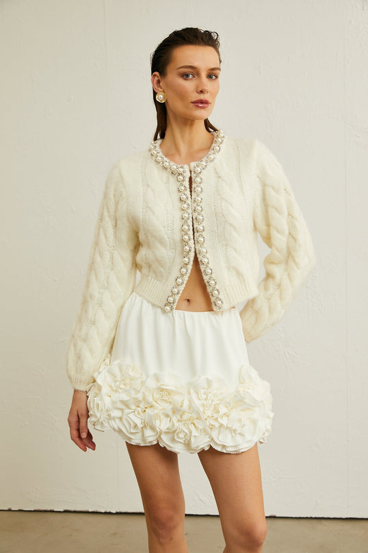 Macy White Faux Pearl Knit Jacket