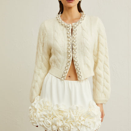 Macy White Faux Pearl Knit Jacket