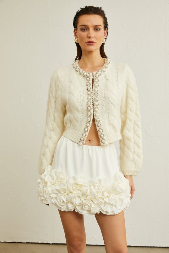 Macy White Faux Pearl Knit Jacket