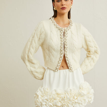 Macy White Faux Pearl Knit Jacket