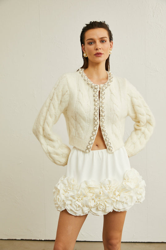 Macy White Faux Pearl Knit Jacket