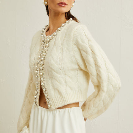 Macy White Faux Pearl Knit Jacket