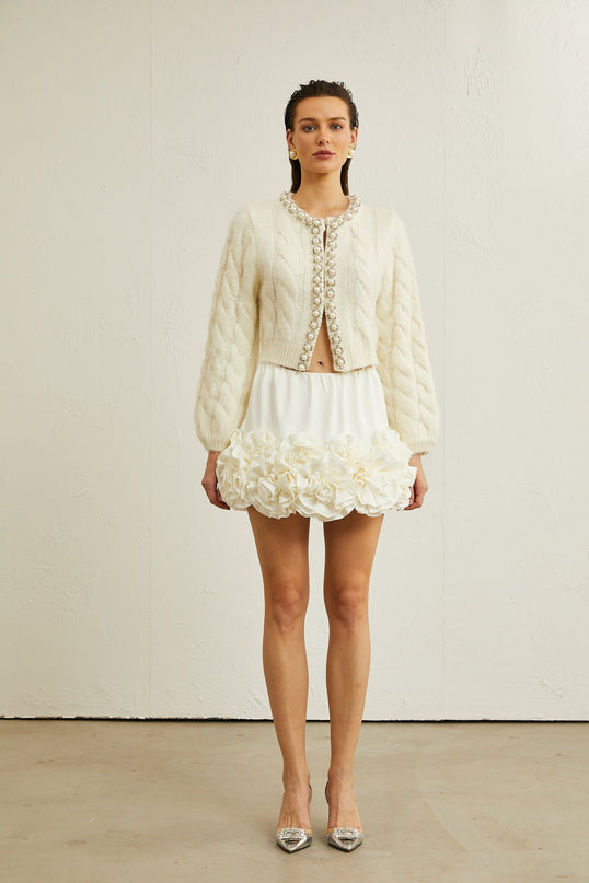 Macy White Faux Pearl Knit Jacket