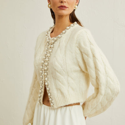 Macy White Faux Pearl Knit Jacket