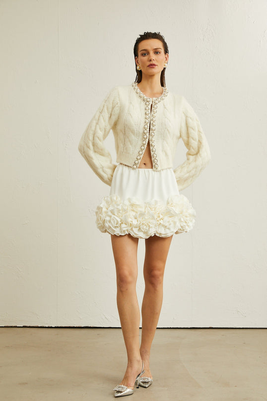 Macy White Faux Pearl Knit Jacket