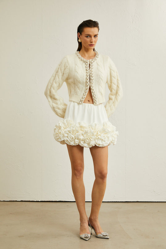 Macy White Faux Pearl Knit Jacket