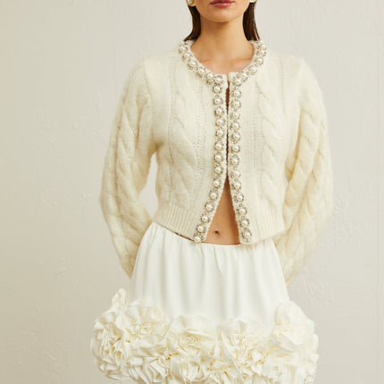Macy White Faux Pearl Knit Jacket