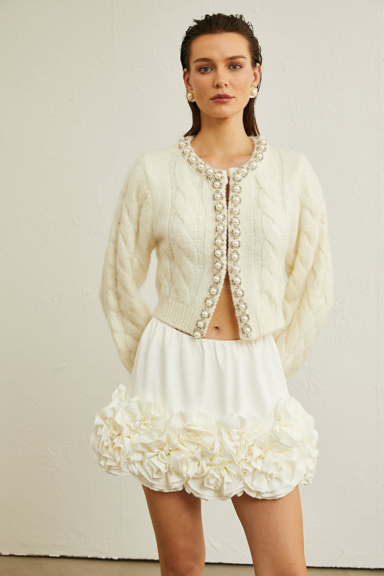 Macy White Faux Pearl Knit Jacket