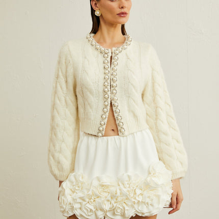 Macy White Faux Pearl Knit Jacket