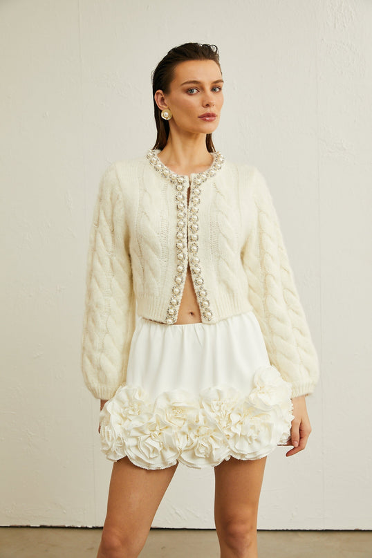 Macy White Faux Pearl Knit Jacket