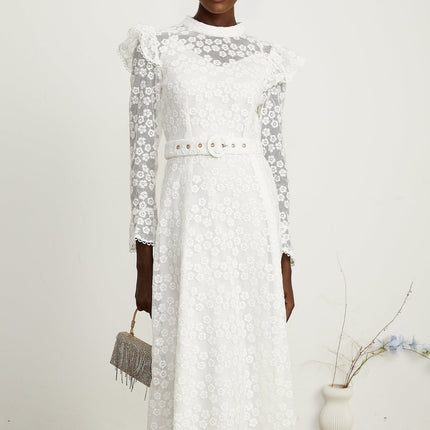 Macy White Floral Embroidered Midi Dress