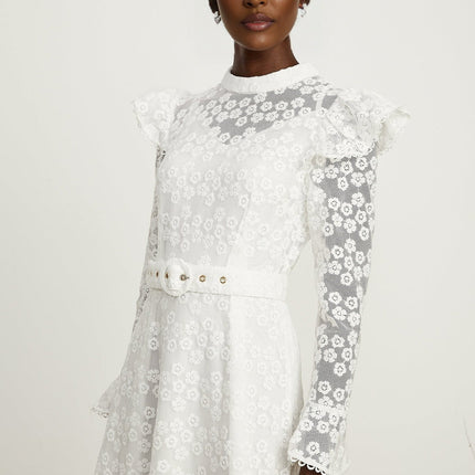 Macy White Floral Embroidered Midi Dress