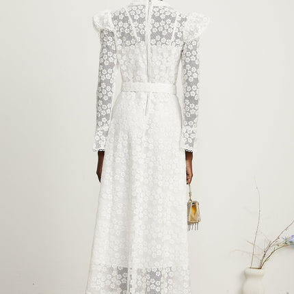 Macy White Floral Embroidered Midi Dress