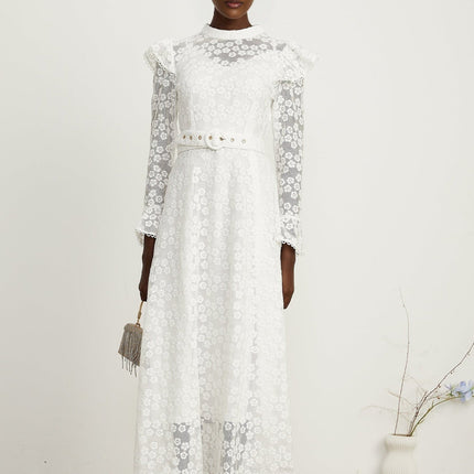 Macy White Floral Embroidered Midi Dress