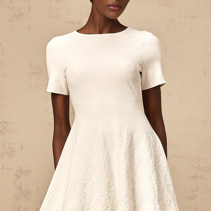 Macy White Pattern Jacquard Mini Dress Cut Out Scallop Hem