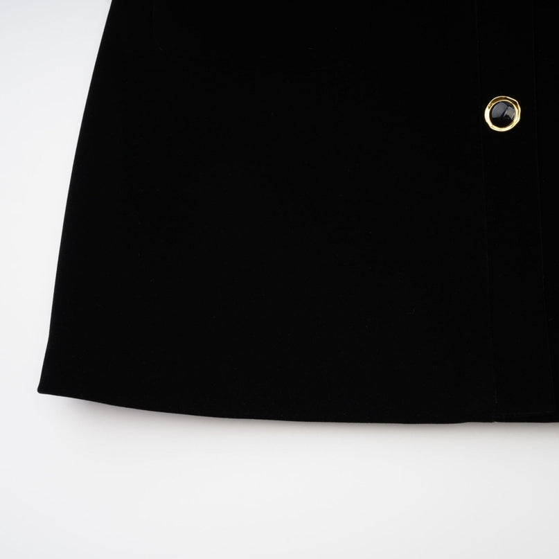 Madalynn Black Mini Dress with Bow Detailing and Front Button Accent