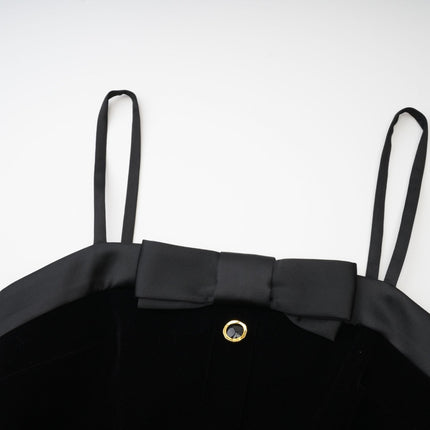 Madalynn Black Mini Dress with Bow Detailing and Front Button Accent
