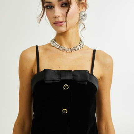 Madalynn Black Mini Dress with Bow Detailing and Spaghetti Straps
