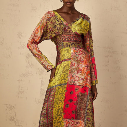 Madalynn Green Pattern Print Flared Maxi Dress