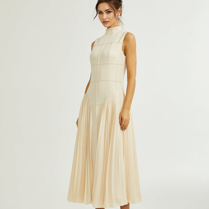 Madalynn Neutrals Pleated Knitted Midi Dress