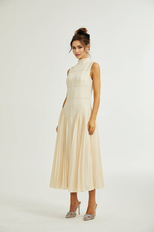 Madalynn Neutrals Pleated Knitted Midi Dress