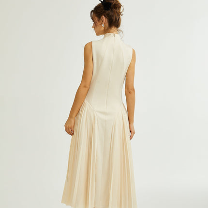 Madalynn Neutrals Pleated Knitted Midi Dress