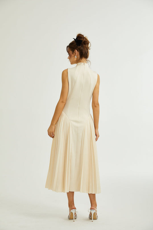 Madalynn Neutrals Pleated Knitted Midi Dress