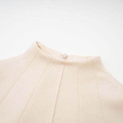 Madalynn Neutrals Sleeveless Mock Neck Pleated Knitted Midi Dress