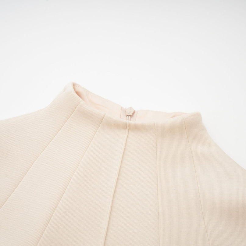Madalynn Neutrals Sleeveless Mock Neck Pleated Knitted Midi Dress
