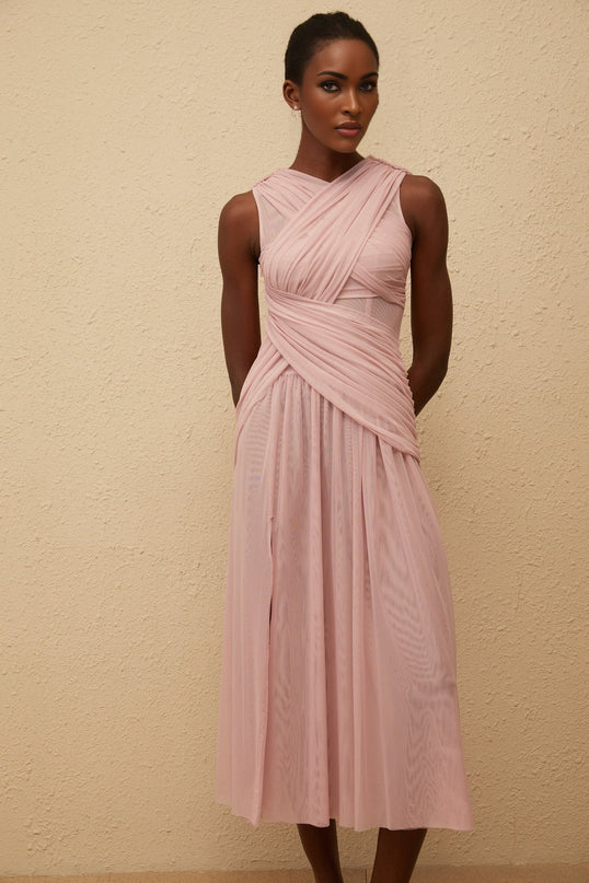 Madalynn Purple Mesh Midi Dress