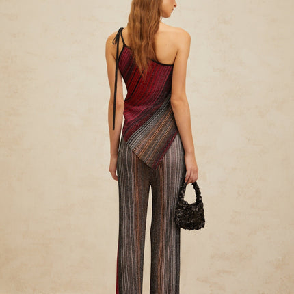 Maddalena Red Sequin Stripe Top and Trousers Set