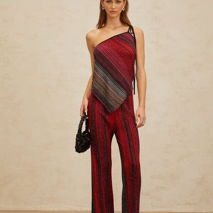 Maddalena Red Sequin Stripe Top Trousers Set