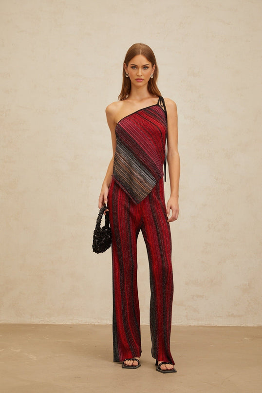 Maddalena Red Sequin Stripe Top Trousers Set