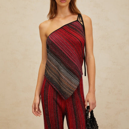 Maddalena Red Sequin Stripe Top Trousers Set