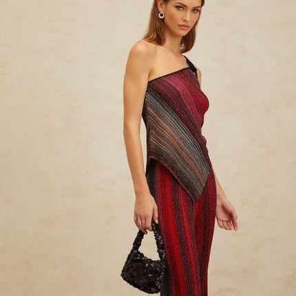Maddalena Red Sequin Stripe Top Trousers Set
