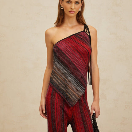 Maddalena Red Sequin Stripe Top Trousers Set