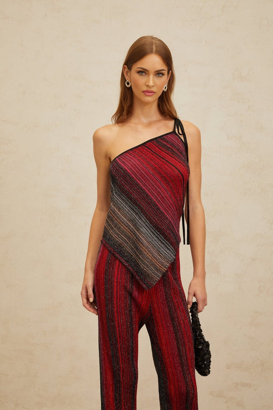 Maddalena Red Sequin Stripe Top Trousers Set