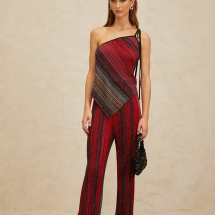 Maddalena Red Sequin Stripe Top Trousers Set