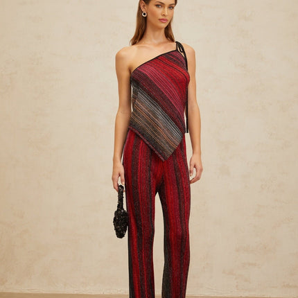 Maddalena Red Sequin Striped Top and Trousers Set